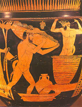 grape harvest and wine making in ancient Greece